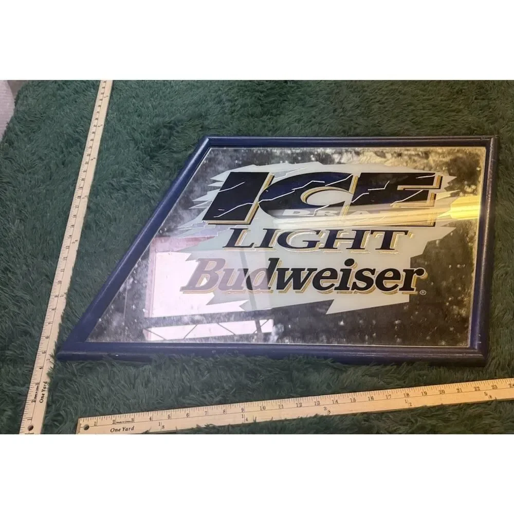 Vtg BUD ICE Draft Beer Budweiser USA Slanted Mirror Sign Anheuser Busch 22x25